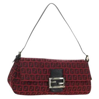 Fendi Pre-owned Zucchino Canvas Shoulder Bag - Dames - Pre-owned - Rood - Maat: ONE Size Leer