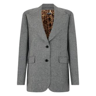 Dolce & Gabbana Jassen, Dames, Grijs, S, Wol, Prince of Wales Single-breasted Blazer