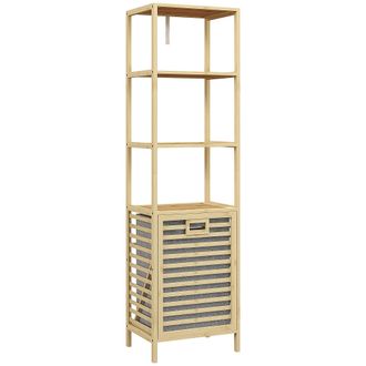 HOMCOM Homcom Mobile Colonna Bagno 3 Ripiani In Bamb&ugrave; E Cesto Porta Biancheria Tessuto