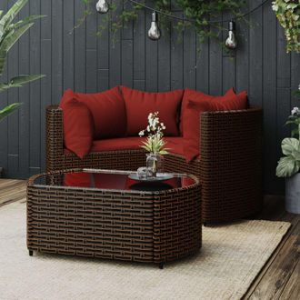 vidaXL Set Muebles De Jard&iacute;n 4 Piezas Y Cojines Rat&aacute;n Sint&eacute;tico Marr&oacute;n Vidaxl