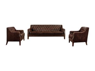 Vente-Unique Sof&aacute; 3+2+1 plazas de piel COLBERT - Marr&oacute;n