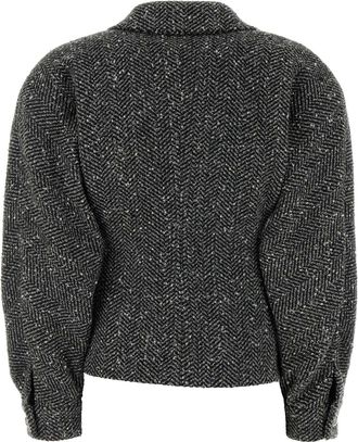 Alessandra Rich Womens Tweed Blazer Gray Virgin Wool Nylon Blazers