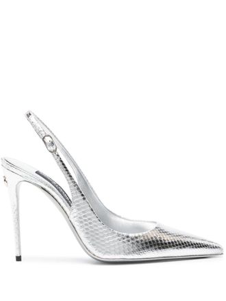 Dolce & Gabbana 120mm leren pumps met slangen-effect - Zilver