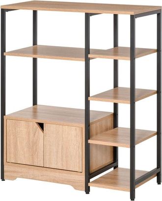 HOMCOM Homcom - Estanter&iacute;a para Libros con M&uacute;ltiples Estantes Abiertos y 1 Armario de Doble Puerta Librer&iacute;a de Almacenamiento Oficina Sal&oacute;n 80x35x97 cm