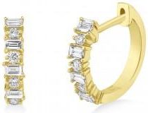 Allurez Baguette & Round Diamond Huggie Earrings 14k Yellow Gold (0.42ct)