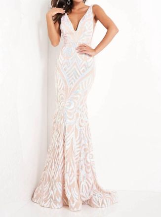 Jovani Sequin Embellished Gown In Blush Nude