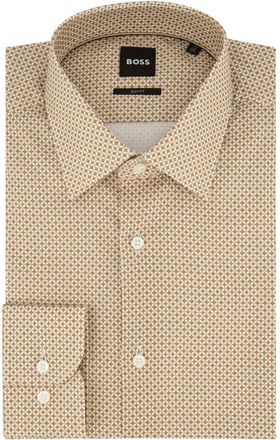 HUGO BOSS Overhemden, Heren, Beige, M, Katoen, Overhemd met print