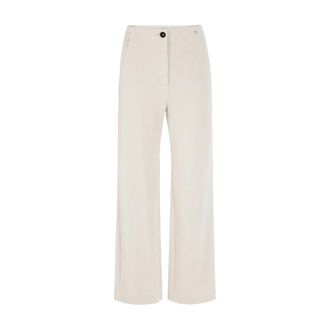 Marc Cain Broeken, Dames, Beige, XL, Wijde corduroy broek met hoge taille