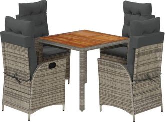 vidaXL Set Comedor De Jard&iacute;n 5 Piezas Con Cojines Rat&aacute;n Sint&eacute;tico Gris Vidaxl