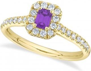 Allurez Emerald-Cut Amethyst & Diamond Engagement Ring 14K Yellow Gold (0.60ct)