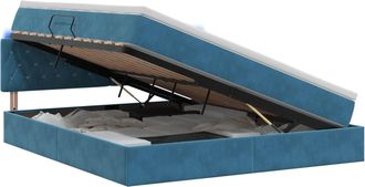 vidaXL Cama De Almacenamiento Led Con Colch&oacute;n Azul Oscuro 140 X 200 Cm Vidaxl