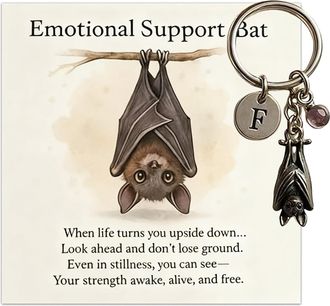Generic 2PCS Gothic Bat Inspirational Keychains, Metal Bat Pendant with Encouragement Verse Card, Upside-Down Bats Keychain for Friends & Loved