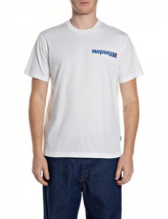 Replay T-Shirt REPLAY, Herren, Gr. XXL, natural wei&szlig;, Jersey, Obermaterial: 100% Baumwolle, bedruckt, regular fit h&uuml;ftlang, Rundhals, abgesteppte Kante, Shir