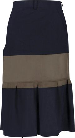sacai Black Panel Design Wool Midi Skirt