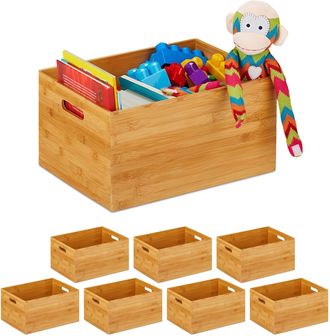 Relaxdays 8 Cajas De Almacenaje, Bamb&uacute;, Estable, Abierta, Almacenamiento, Organizador Sin Tapa, Ba&ntilde;o, Cocina, 21x40x30 Cm, Natural