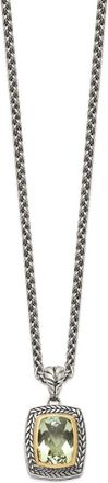 Diamond2Deal Sterling Silver with 14K Accent Cushion Cut Green Quartz Pendant Necklace