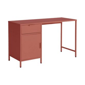 Sweeek Escritorio de acero laminado, 1 caj&oacute;n, terracotta