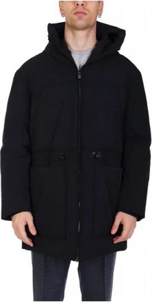 Emporio Armani Driekwart lengte gewatteerde jas met capuchon - Heren - Gewatteerde jassen - Blauw - 2XL - Polyester - Jassen