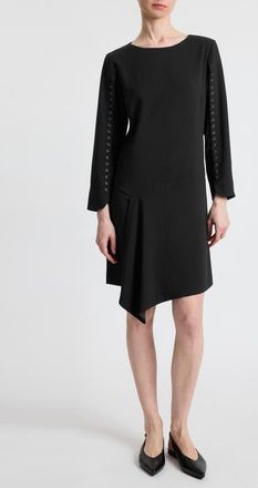 Santorelli Essie Shift Dress with Grommet Detail in Soft Crepe in Black at Nordstrom, Size 10
