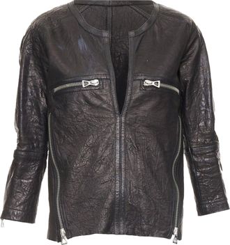 Isabel Marant crinkled leather biker zip pullover jacket