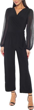 Tash And Sophie Surplice V-Neck Wrap Jersey Jumpsuit in Black at Nordstrom Rack, Size X-Large
