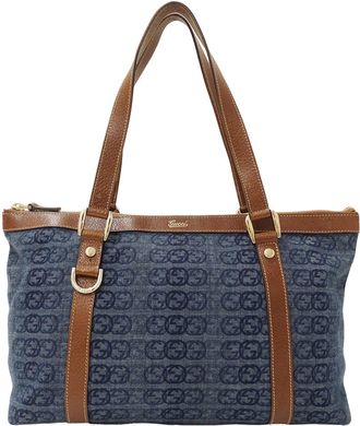 Gucci Blue Brown Denim Tote Bag (Pre-Owned)