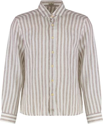 Sonrisa Gestreepte Linnen Overhemd - Heren - Casual Overhemden - Beige - 3XL - Linnen - Overhemden