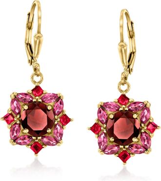 Ross-Simons Garnet and Rhodolite Garnet Drop Earrings in 18kt Gold Over Sterling