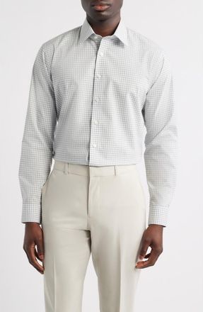 Nordstrom Trim Fit Check Non-Iron Cotton Dress Shirt in Green Blue Valemont Plaid at Nordstrom, Size 15.5 - 34