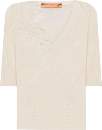 Ermanno Scervino Trui met Korte Mouwen - Dames - V-hals truien - Beige - S - Truien & Vesten