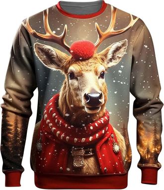 Generic Cocila Christmas Sweatshirt for Men UK Xmas Pullover Ugly Christmas Jumper Warm Long Sleeve Green Funny Cute Red Reindeer Snowflakes Printed Sweaters 