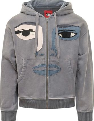 KidSuper Studios Face Hoodie - Heren - Sweatshirts & Hoodies - Grijs - Maat: S Katoen