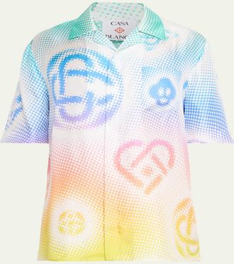 Casablanca Mens Half-Tone Logo Silk Button-Front Shirt