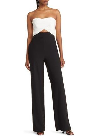 Black Halo Jada Strapless Wide Leg Jumpsuit in Black /Pearl at Nordstrom Rack, Size 0