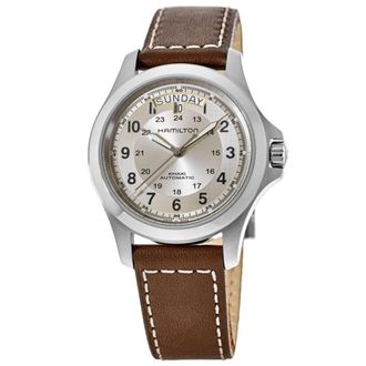 Hamilton Khaki Field King Auto Day-Date Silver Dial Leather Strap Mens Watch