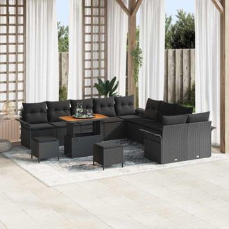 vidaXL Conjunto De Sof&aacute; De Jard&iacute;n 13 Pcs Negro Rat&aacute;n Sint&eacute;tico Vidaxl