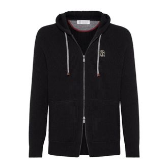 Brunello Cucinelli Hoodies & sweatvesten, Heren, Zwart, L, Kasjmier, English Rib Hooded Sweater