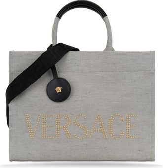 Versace Dames Schoudertas met Leren Details - Dames - Shoppers - Grijs - ONE Size - Tassen