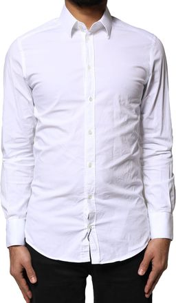 Dolce & Gabbana White GOLD Cotton Long Sleeves Dress Mens Shirt (Pre-Owned)