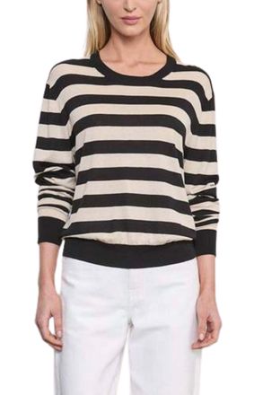 Enza Costa Silk Knit Crew Top In Black Wheat Stripe
