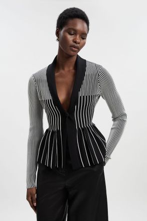 Karen Millen Womens Contrast Stripe Peplum Knitted Jacket - Monochrome Multi - Size X-Small