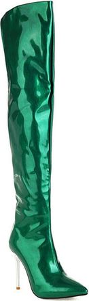 Generic Green,5.5 UK,Womens Patent Leather PU Thigh High Boots Pointy Toe Side Zippe Fashion Comfy Stiletto High Heel Over The Knee Boot Fall Winter Dress Sho