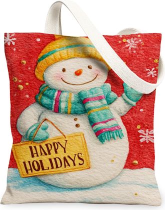 Generic Holiday Snow Man Canvas Tote Bags, Cute Winter Art Reusable Grocery Bags, Lightweight Washable Shoulder Strap Canvas for Shopping Travel Beach 13x15 I