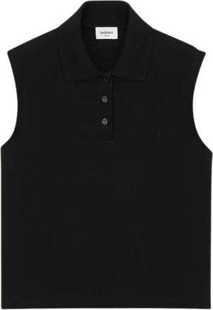 Saint Laurent Sleeveless Tops, female, Black, Size: XS Cassandre Polo Shirt