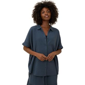 Pact Organic Cotton Coastal Double Gauze Oversized Shirt in French Navy at Nordstrom, Size X-Small