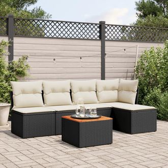 vidaXL Set De Sof&aacute;s De Jard&iacute;n 6 Piezas Y Cojines Rat&aacute;n Sint&eacute;tico Negro Vidaxl