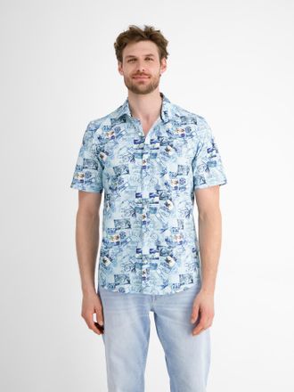 Lerros Kurzarmhemd LERROS LERROS Herren Halbarmhemd mit grafischem Druck, Herren, Gr. XXL, Normalgr&ouml;ssen, blau (cobalt blau), 97% Baumwolle, 3% Elasthan, Hem