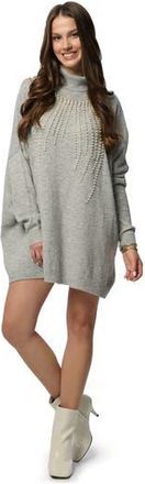 Saachi Faux Pearl Turtleneck Tunic Sweater in Grey at Nordstrom Rack