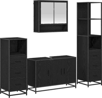 vidaXL Juego De Muebles De Ba&ntilde;o 4 Pcs Roble Negro Madera Contrachapada Vidaxl
