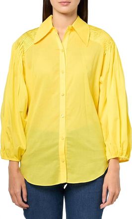 Trina Turk Court Short Sleeve Button Up Top In Desert Sun